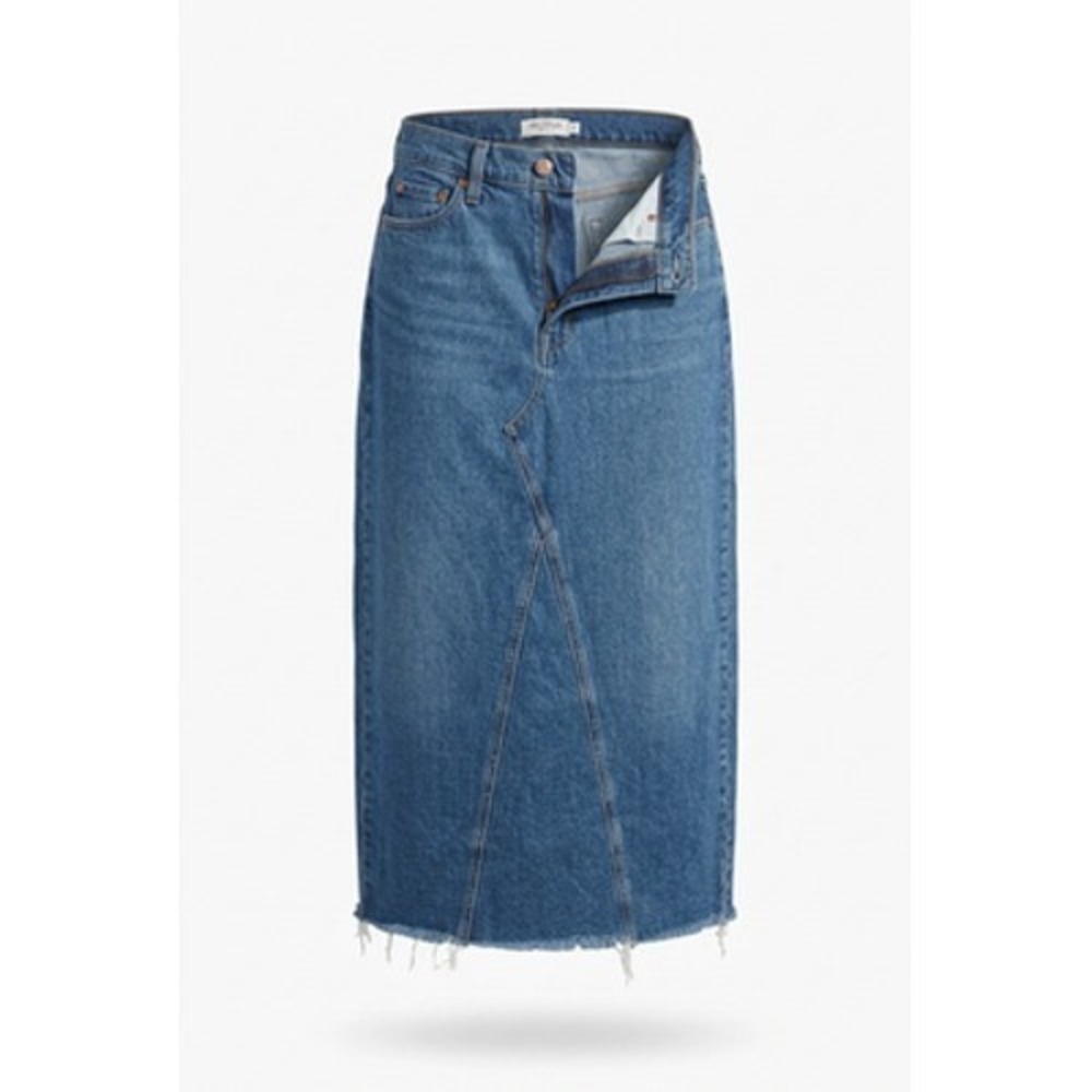 Levi Strauss Signature Skirt Women 2 Blue Denim Maxi Raw Hem Front Slit Stretch